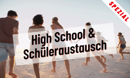 JuBi Spezial High school und Schüleraustausch - sechs Personen laufen über einen Strand